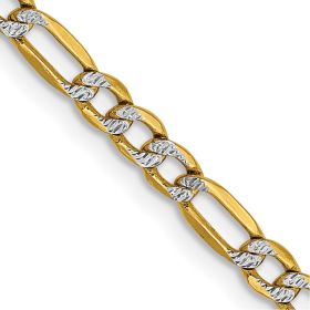 14K 22 inch 3.2mm Semi-Solid with Rhodium PavÂ‚ Figaro with Lobster Clasp Chain