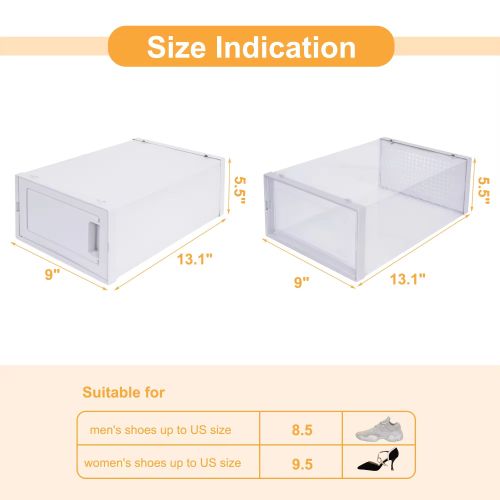 WAYTRIM Clear Plastic Shoe Storage Boxes, Foldable 18 Pack Stackable Shoe Organizer for Closet