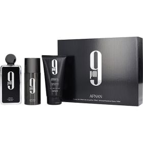 AFNAN 9 PM by Afnan Perfumes EAU DE PARFUM SPRAY 3.4 OZ & SHOWER GEL 5 OZ & DEODORANT SPRAY 5 OZ