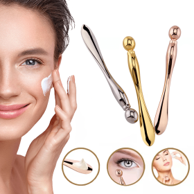 Eye Cream Stick Roller For Face Metal Spatula Puff Applicator Eye Cream Massager Facial Cream Massage Sticks Eye Metal Makeup Spatula Eye Wand 10cm (Color: Gold)