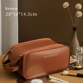 Wholesale custom Travel large capacity pu cosmetic bag zipper toiletry makeup bag (Color: Brown)